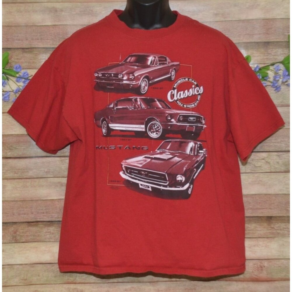 Vintage Mens Ford Mustang Muscle Car Classics Graphic Red T-shirt Size XL
